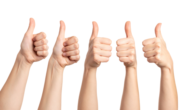 Set of hands position thumbs up pose isolated on transparent background