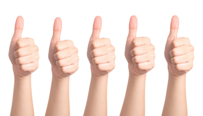 Set of hands position thumbs up pose isolated on transparent background