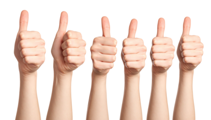 Set of hands position thumbs up pose isolated on transparent background