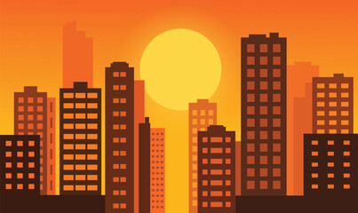 Cityscape in Evening Glow with Buildings Lit Against a Softly Darkening Urban Sky