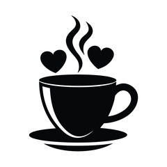 Coffee Cup with Heart Shaped Steam and Hearts Icon Vector Illustration