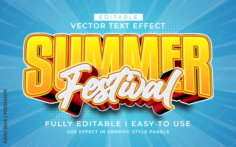 Poster 3d editable summer text effect typography style template