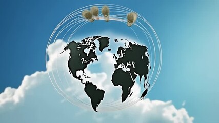 A 3D illustration of a globe with an airplane flying around it, representing global business travel and worldwide connectivity - Powered by Adobe