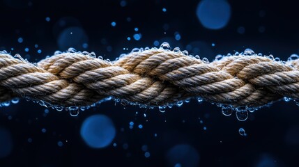 Close-up of braided rope in water, bubbles