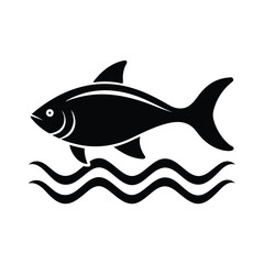 Fish Swimming in Waves Ocean Silhouette Icon Vector Illustration
