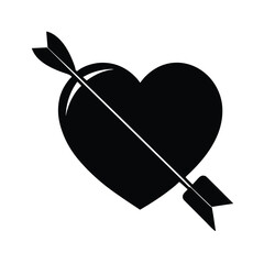 Heart with Arrow and Ribbon Romantic Silhouette Icon Vector Illustration