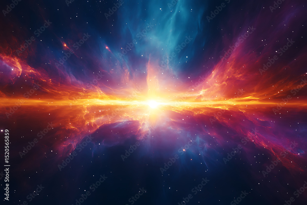 Poster cosmic explosion in deep space abstract nebula with brilliant burst of light and vibrant colors for 