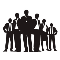 Black and White Silhouette of a Business Team - Professional Group on White Background
