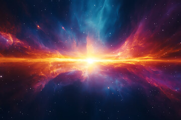 Cosmic explosion in deep space abstract nebula with brilliant burst of light and vibrant colors for backgrounds