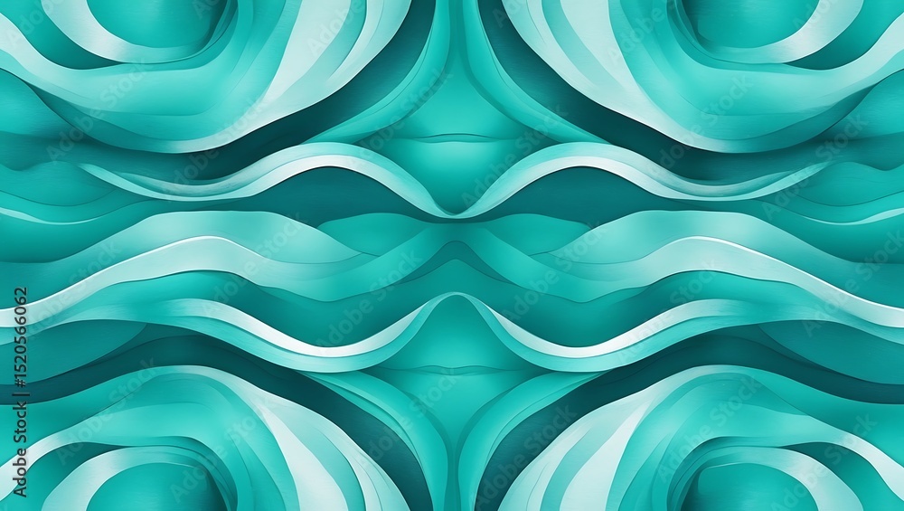 Poster abstract artistic teal and white layered wavy shapes create a seamless pattern.
