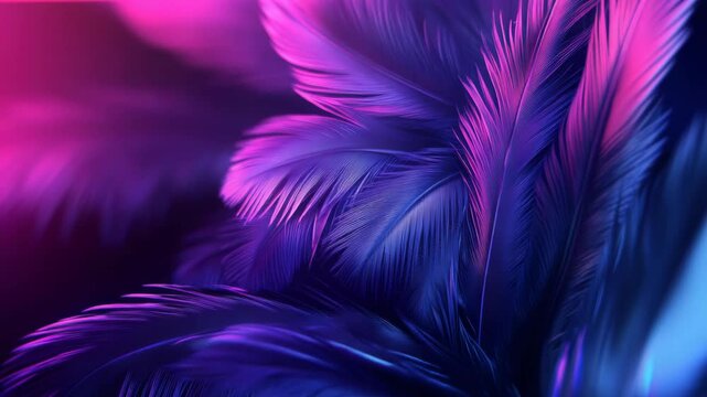 Elegant Plumage Display with Pink and Blue Lighting Detailed Feather Texture and Soft Gradient Background Optimized for Adobe Stock Photos