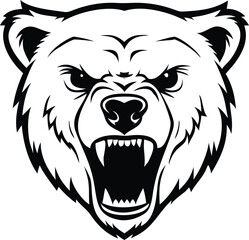 Fototapeta premium Black and White Polar Bear Head Vector for Aggressive Mascot and Logo Design
