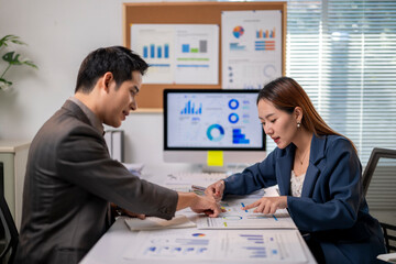 Two people are sitting at a desk with a computer monitor in front of them