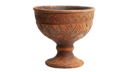 Byzantine pottery chalice with embossed designs, Transparent background, PNG file
