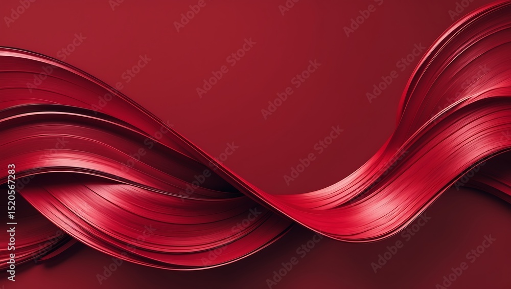 Poster abstract red wave flowing with glossy texture on a red background