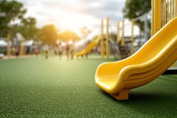 Bright Yellow Slide at a Playground on a Sunny Day