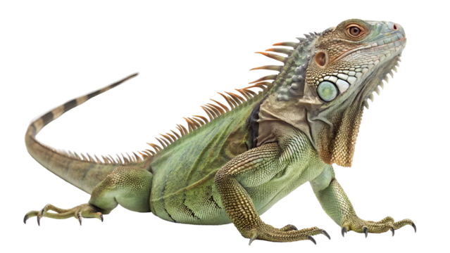 green iguana isolated on transparent background