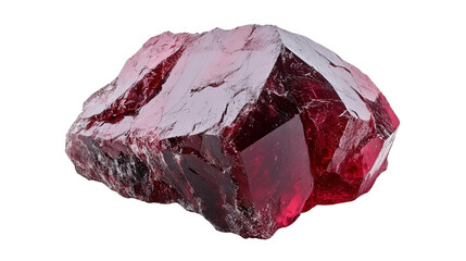 Chunk of rough garnet mineral with wine-red color Transparent background, PNG
