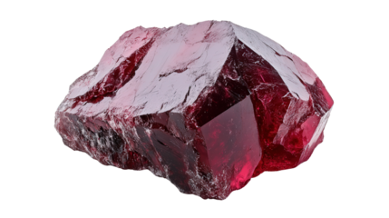Chunk of rough garnet mineral with wine-red color Transparent background, PNG