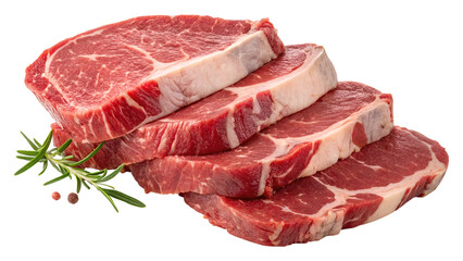 raw beef steak, raw beef steak with rosemary isolated on transparent background