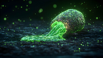 Abstract Glowing Green Sphere with Liquid Flowing Effect