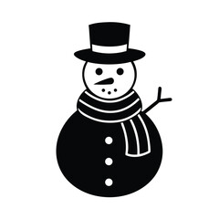 Snowman with Hat and Scarf Winter Silhouette Icon Vector Illustration