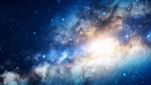 Spectacular blue nebula shines brightly against the deep darkness of outer space, filled with twinkling stars, a mesmerizing cosmic display