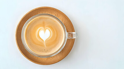 Heart Latte Art In Glass Cup On Cork Coaster
