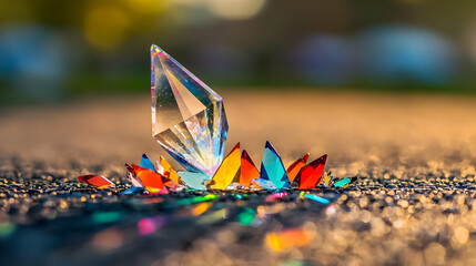 Colorful Faceted Crystal On Gravel