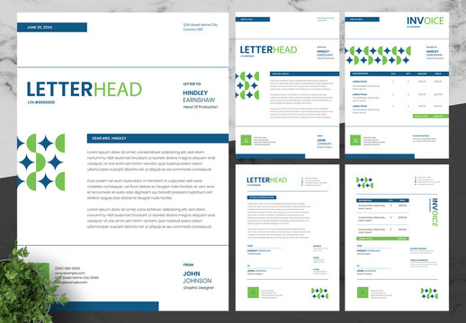 Blue And Green Invoice And Letterhead