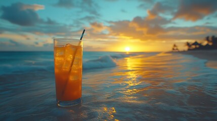Sunset cocktail on a tropical beach