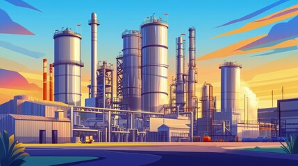 Obraz premium Industrial plant complex at dawn.