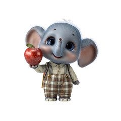 Adorable Baby Elephant Holding a Red Apple, Ready for School
