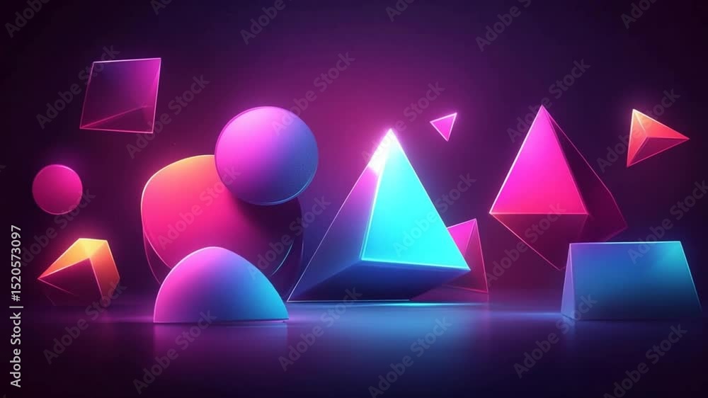 Poster abstract neon geometric shapes floating with vibrant light and modern design elements