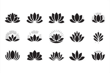 Handcrafted Lotus Flower Line Icons for Yoga, Meditation, and Organic Product Branding
