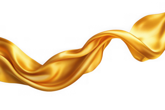 Golden silk fabric flowing elegant texture luxury smooth cloth material shiny textile design element graphic resource isolated on transparent background