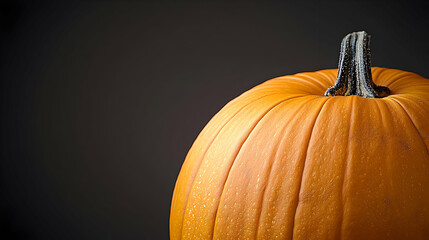 Closeup Orange Pumpkin With Water Droplets On Dark Background