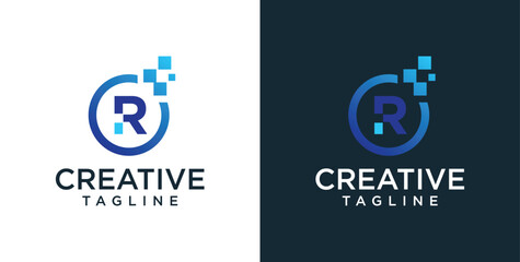 initial R logo icon digital technology