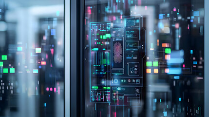 Modern Server Room With Glowing Digital Displays