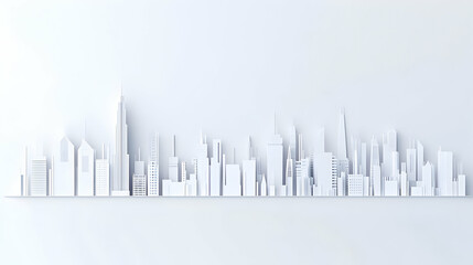 Abstract White City Skyline on White Wall