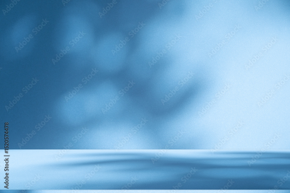 Poster Wall interior background, studio and backdrops show products. with soft light shadow from window color blue and white. background for text insertion and presentation of product	