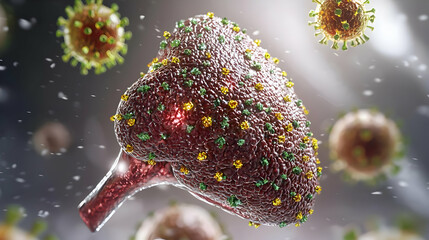 Detailed Illustration Of Infected Organ Surrounded By Viruses