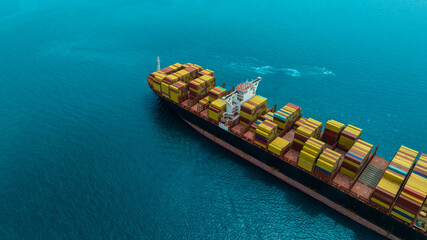 Aerial view of the freight shipping transport system cargo ship container. international...