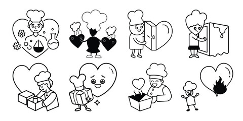 Chef Heart Poses Silhouette Vector Bundle