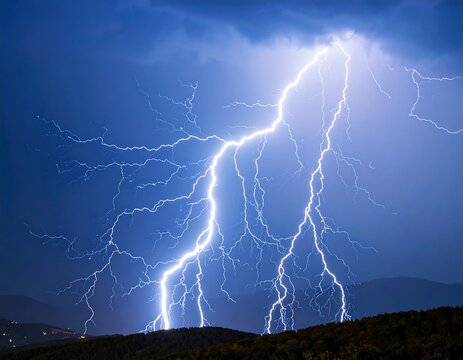 Dramatic lightning storm over mountains