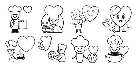 Chibi Cook Love Silhouette Vector Characters