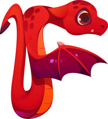 Fantasy red dragon character font letter F. Red dragon personage kids ABC typeset symbol, fantasy animal cartoon vector English alphabet font letter. Asian reptile character type element or sign