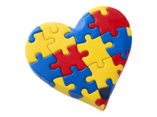 Colorful puzzle heart representing autism awareness, On Transparent Background, Png