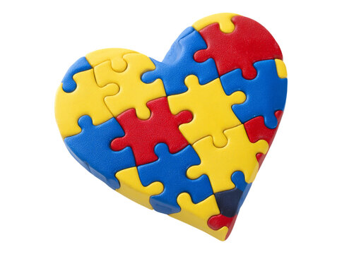 Colorful puzzle heart representing autism awareness, On Transparent Background, Png