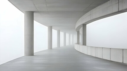 Empty Concrete Corridor With Foggy Perspective